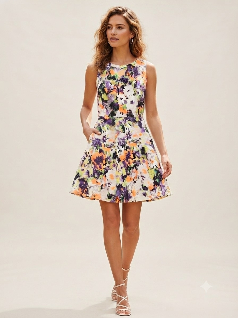 Maeve Anthropologie Neon Floral Textured Fit & Flare Dress